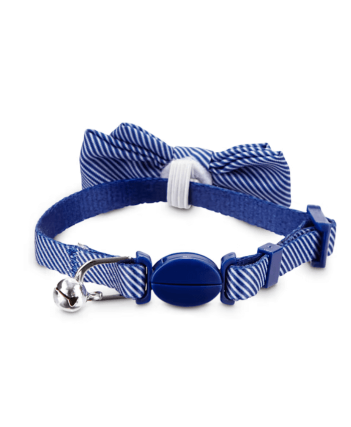 Blue Seersucker Breakaway Bowtie Kitten Collar